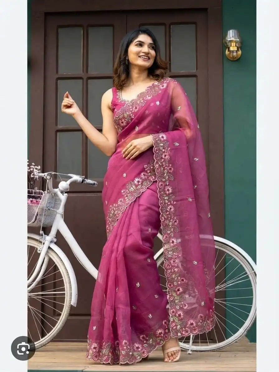 RGS Vol 5010 Organza Crush Floral Embroidery Work Saree Wholesale Supplier