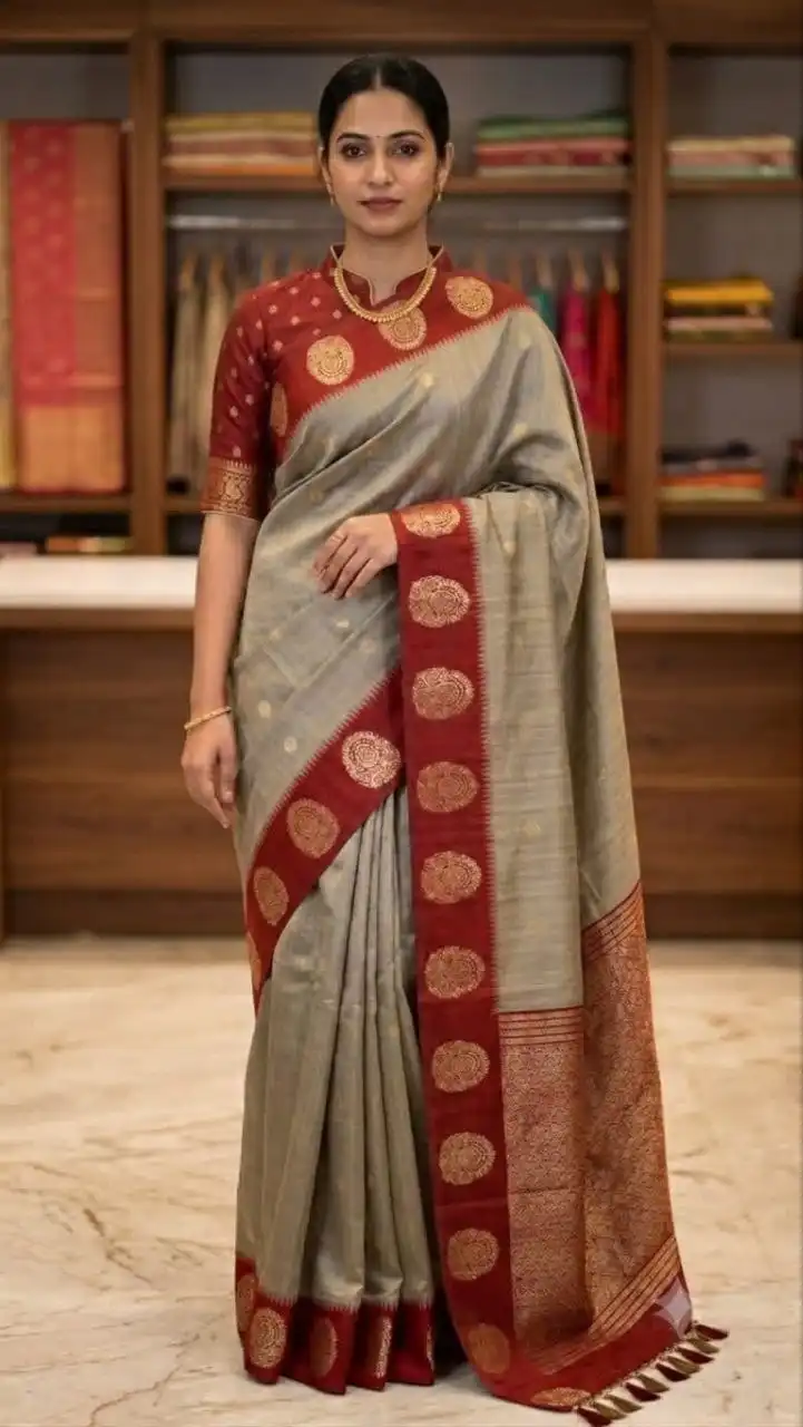 RGS 1006 Raw Silk With golden border weaving zari Work Traditional Saree Wholesale Surat