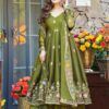 FFD 6010 Heavy Crunchy Silk With Floral Motif Thread Embroidery Anarkali Top Plazzo Dupatta Set Wholesale Surat