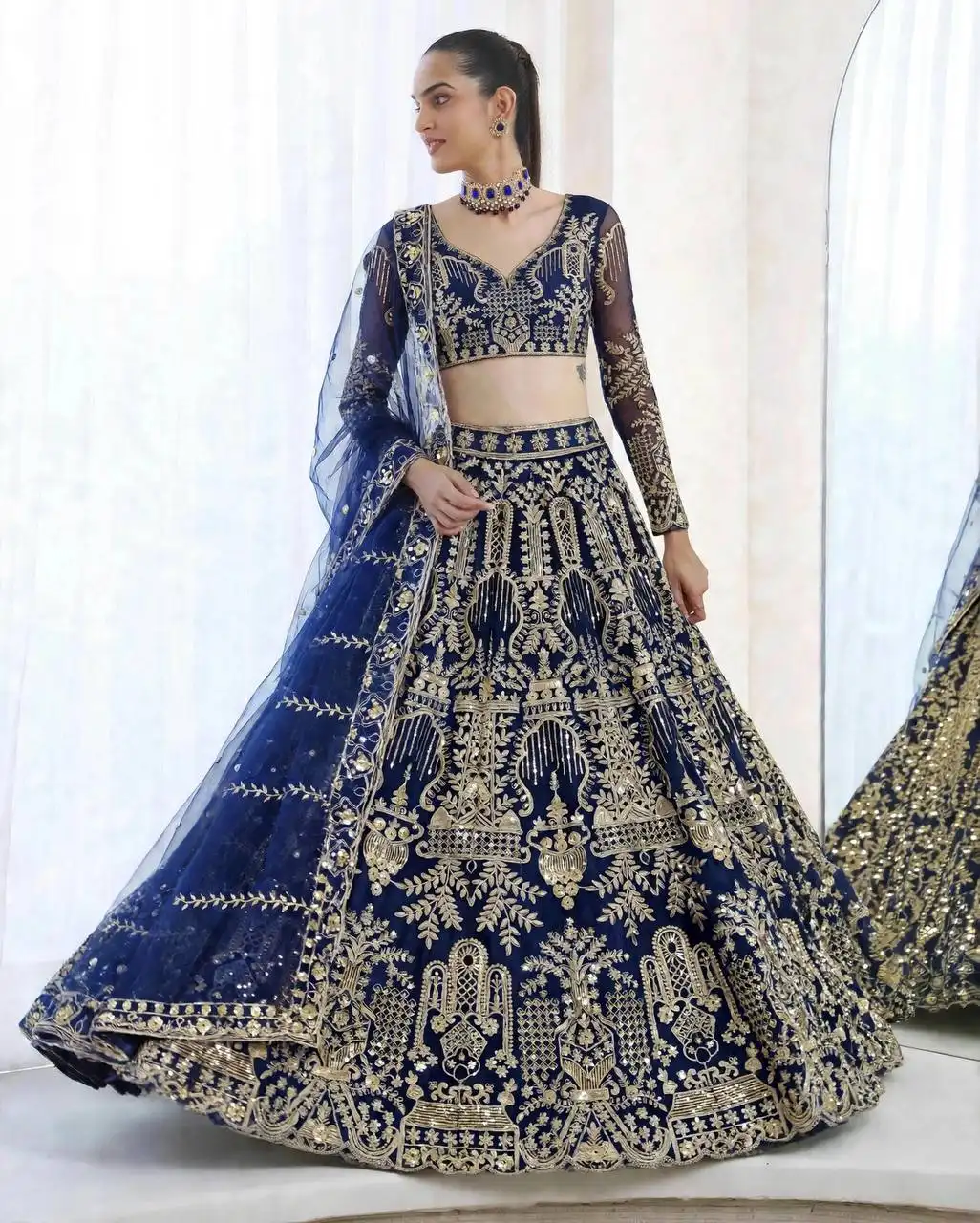 SBD 1885 Butterfly Net With Embroidery Sequins Work Lehenga Choli Wholesale Supplier
