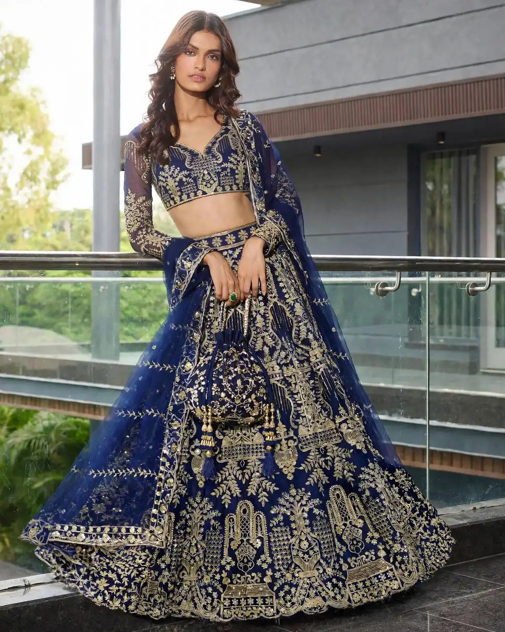 SBD 1885 Butterfly Net With Embroidery Sequins Work Lehenga Choli Wholesale Supplier