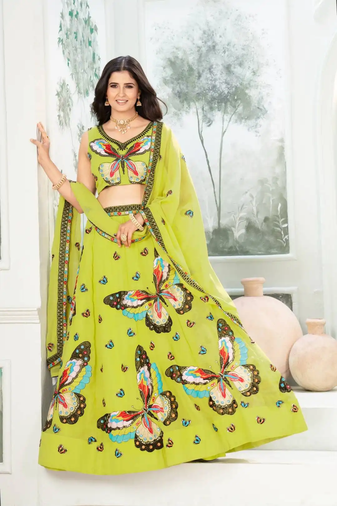 DKT 9234 Fax Georgette With Treads Embroidery Work Lehenga Choli Wholesale Supplier