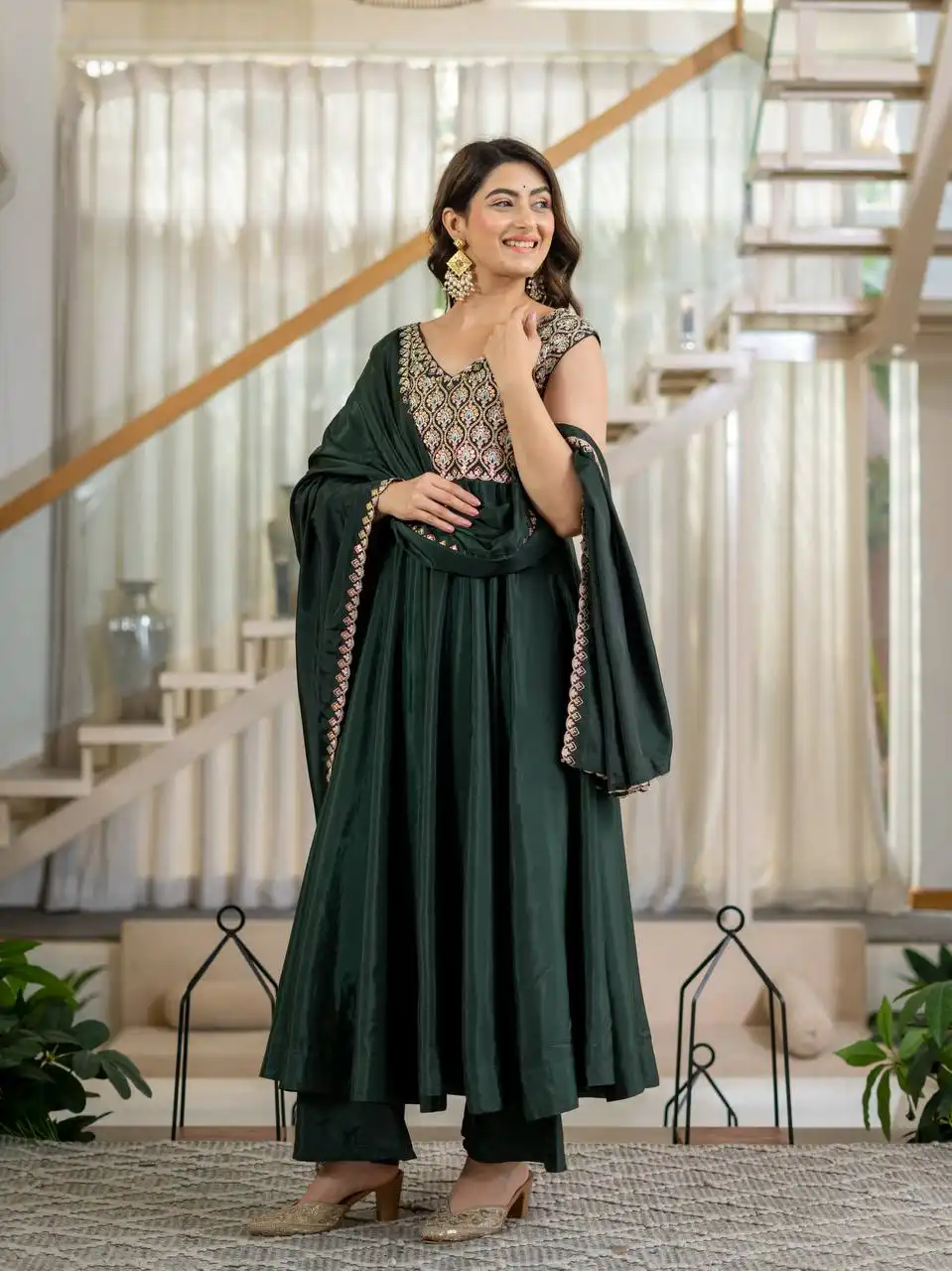 MRD 3112 Heavy Neutral Crap With Embroidery Work Anarkali Suit Wholesale Supplier