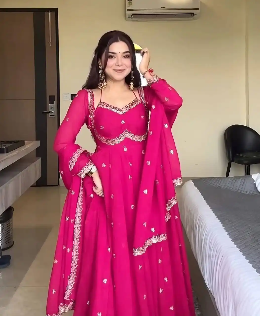 STD 6147 Faux Blooming With Embroidery Zari Sequins Work Top Pant Dupatta Set Wholesale Surat