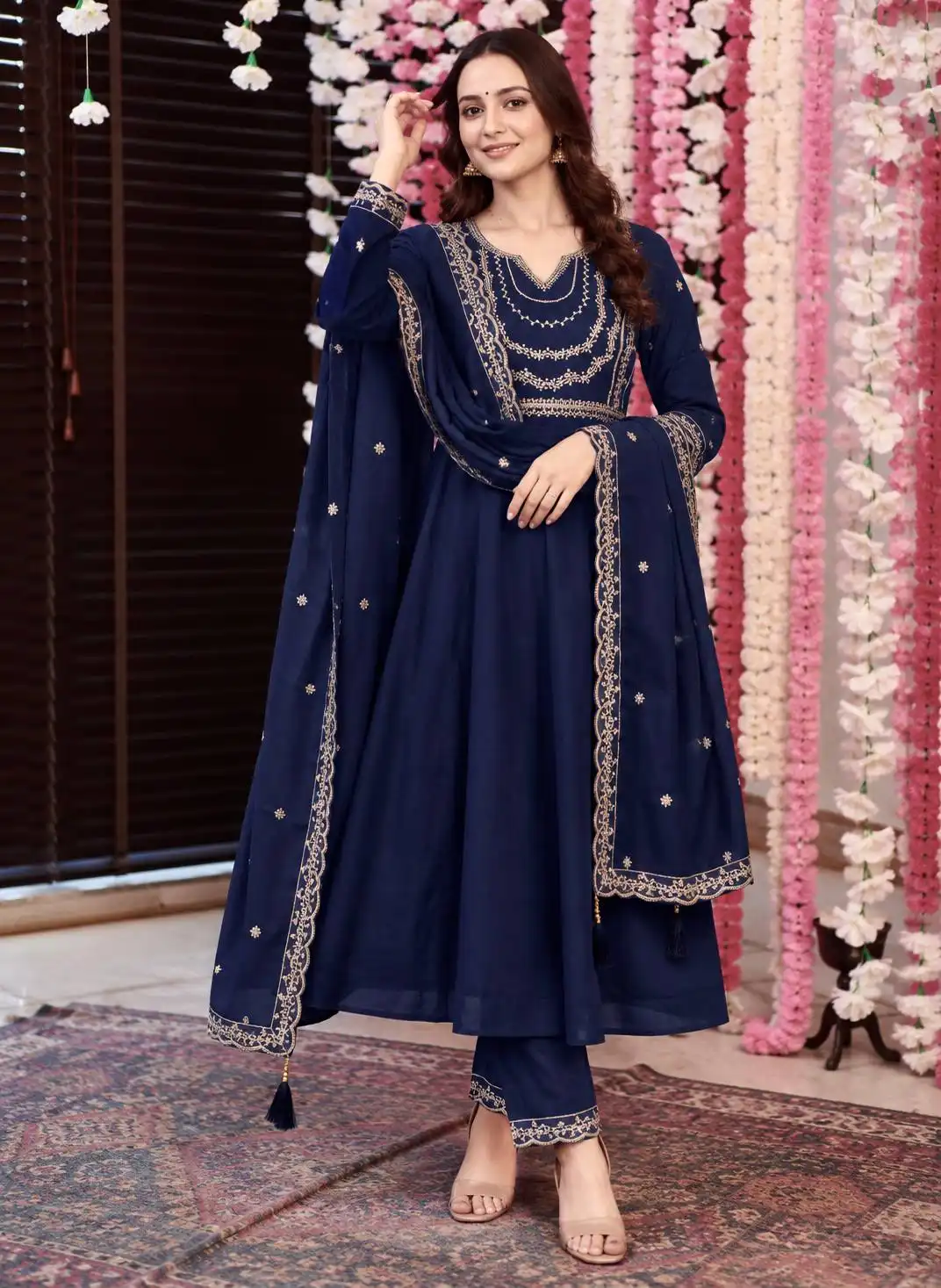 SS2016 Anaya Roman Silk With Heavy Embroidery Work Top Bottom Dupatta Set Wholesale Supplier