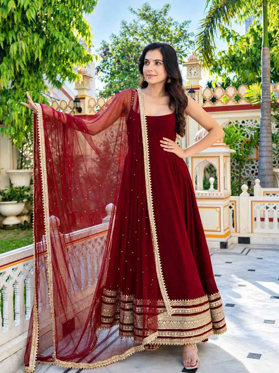 STD 6148 Faux Blooming With Sequins Embroidery Work Anarkali Gown Pant Dupatta Set Wholesale Surat