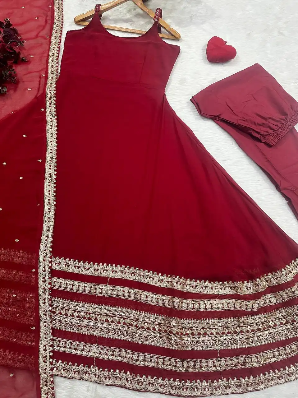 STD 6148 Faux Blooming With Sequins Embroidery Work Anarkali Gown Pant Dupatta Set Wholesale Surat
