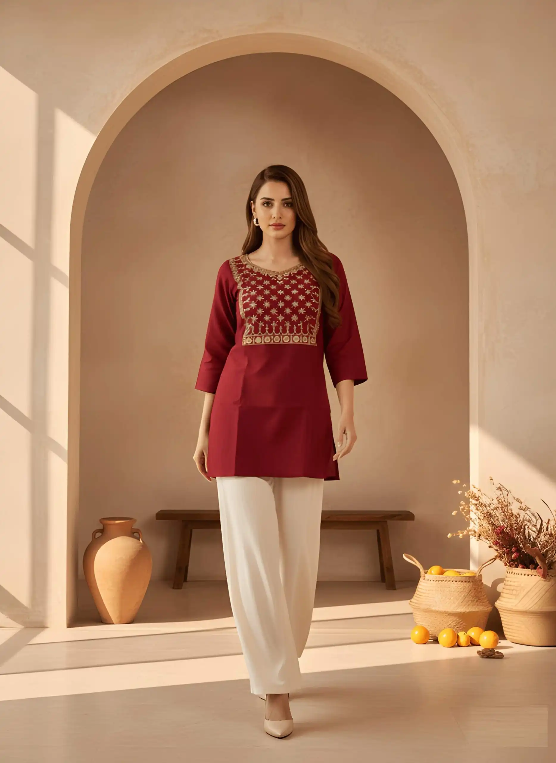 Shiv 2002 Cotton Blend With Embroidery Work Short Kurti Wholesale Surat