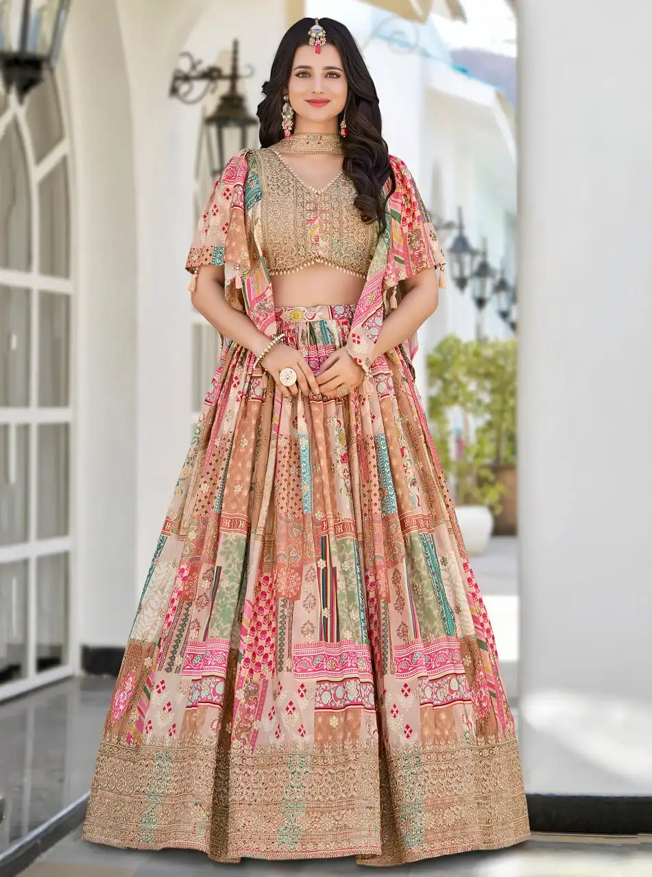 ZEEL 7050 Chinon Silk With Digital Print with Zari and Dori Embroidery Work Lehenga Choli Wholesale Surat
