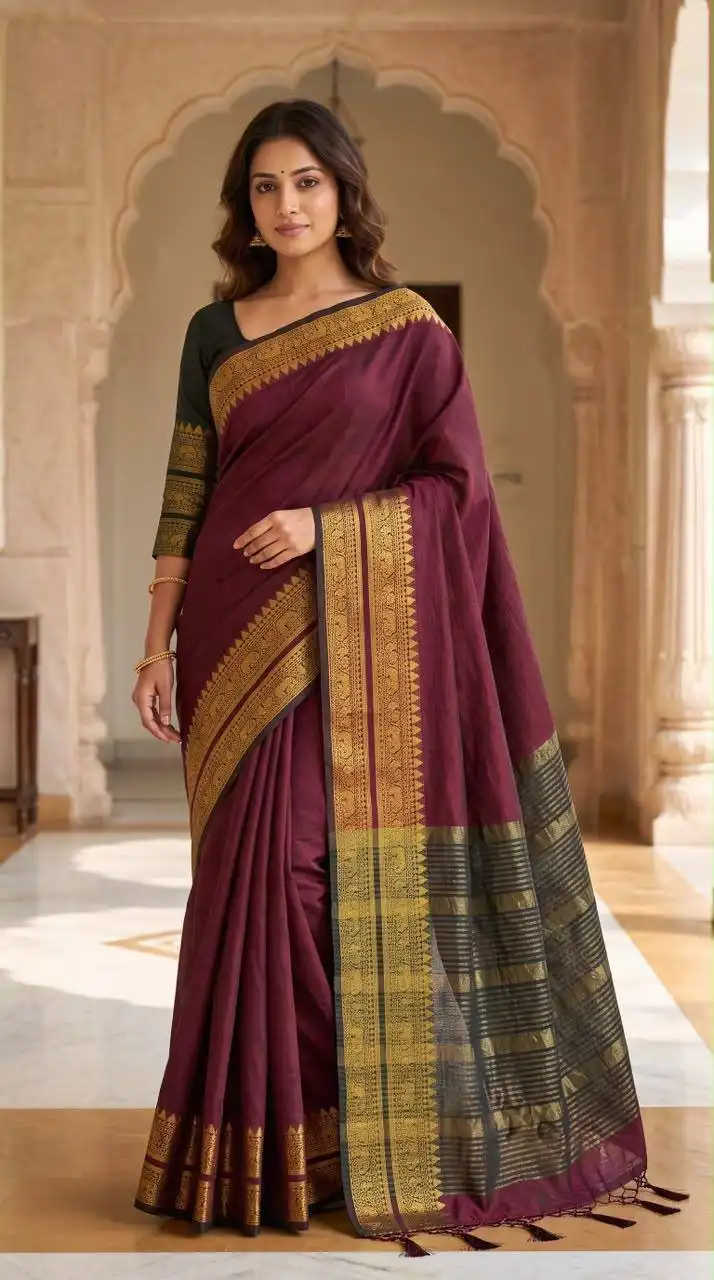 WMS 8010 Pure Handloom Cotton With Zari Border Saree Wholesale Supplier