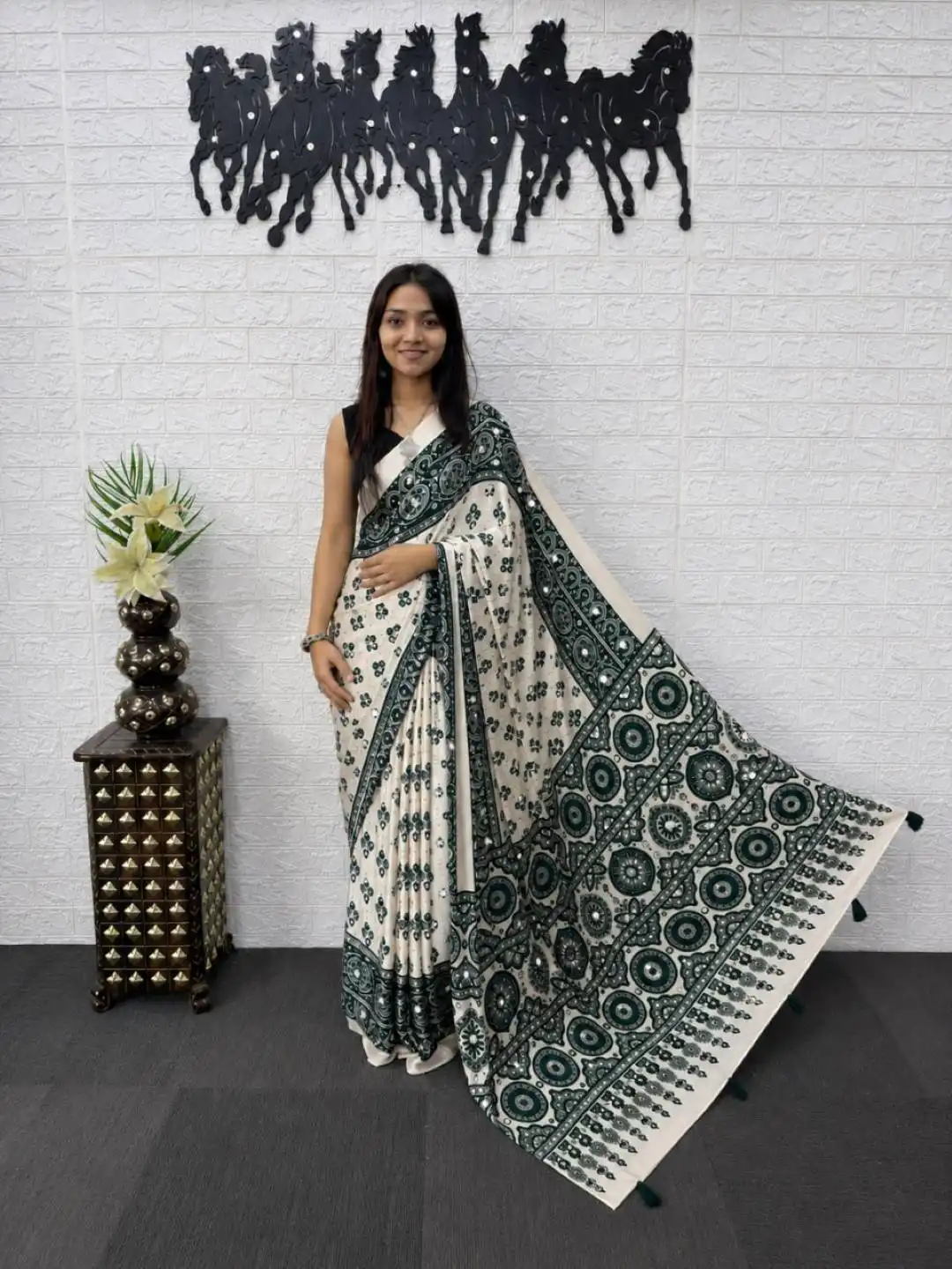 WMT 3210 Japan Satin With Printed With Mirror Work Saree Wholesale Online Surat