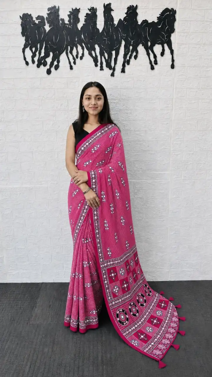 WMT 3211 Japan Satin With Printed With Mirror Work Saree Wholesale Surat