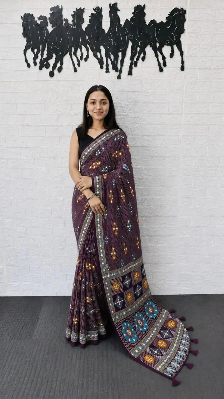 WMT 3211 Japan Satin With Printed With Mirror Work Saree Wholesale Surat