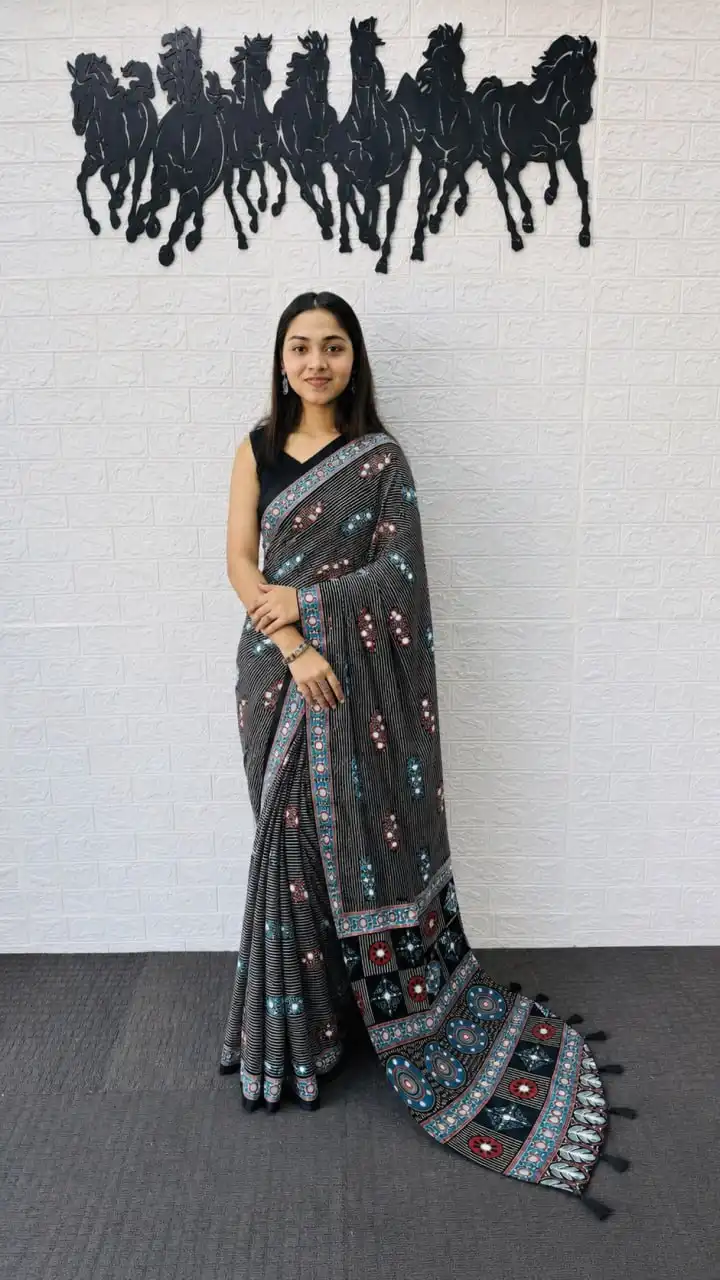 WMT 3211 Japan Satin With Printed With Mirror Work Saree Wholesale Surat