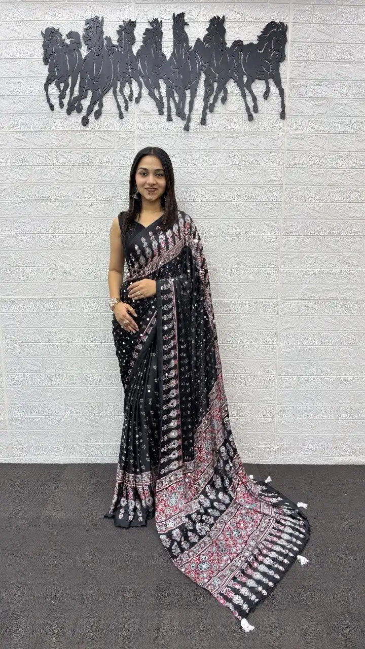 WMT 3212 Japan Satin With Printed & Mirror Work Saree Wholesale Online Surat