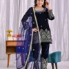 MRD 3072 Pure Velvet With Heavy Embroidery Work Top Pant Dupatta Set Wholesale Supplier