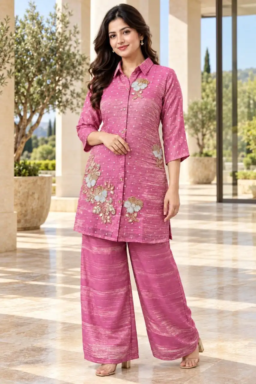 Lila 170 Salsa butti With Heavy Beads Work Co Ord Set Wholesale Surat