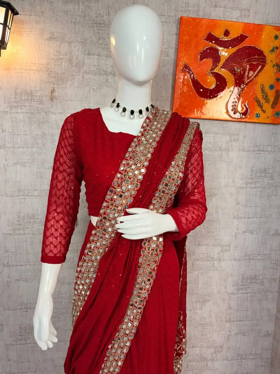 SBD 1811 Faux Georgette With Embroidery Sequins Work Real Mirror Saree Wholesale Online Supplier