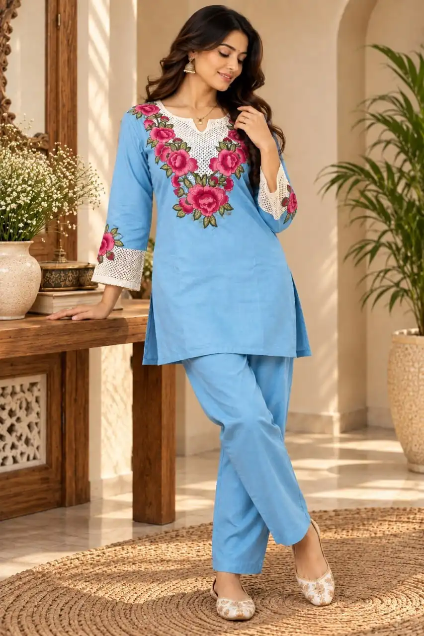 Lila 174 Rayon Slab With Multi Embroidery Thread Work Co Ord Set Wholesale Surat
