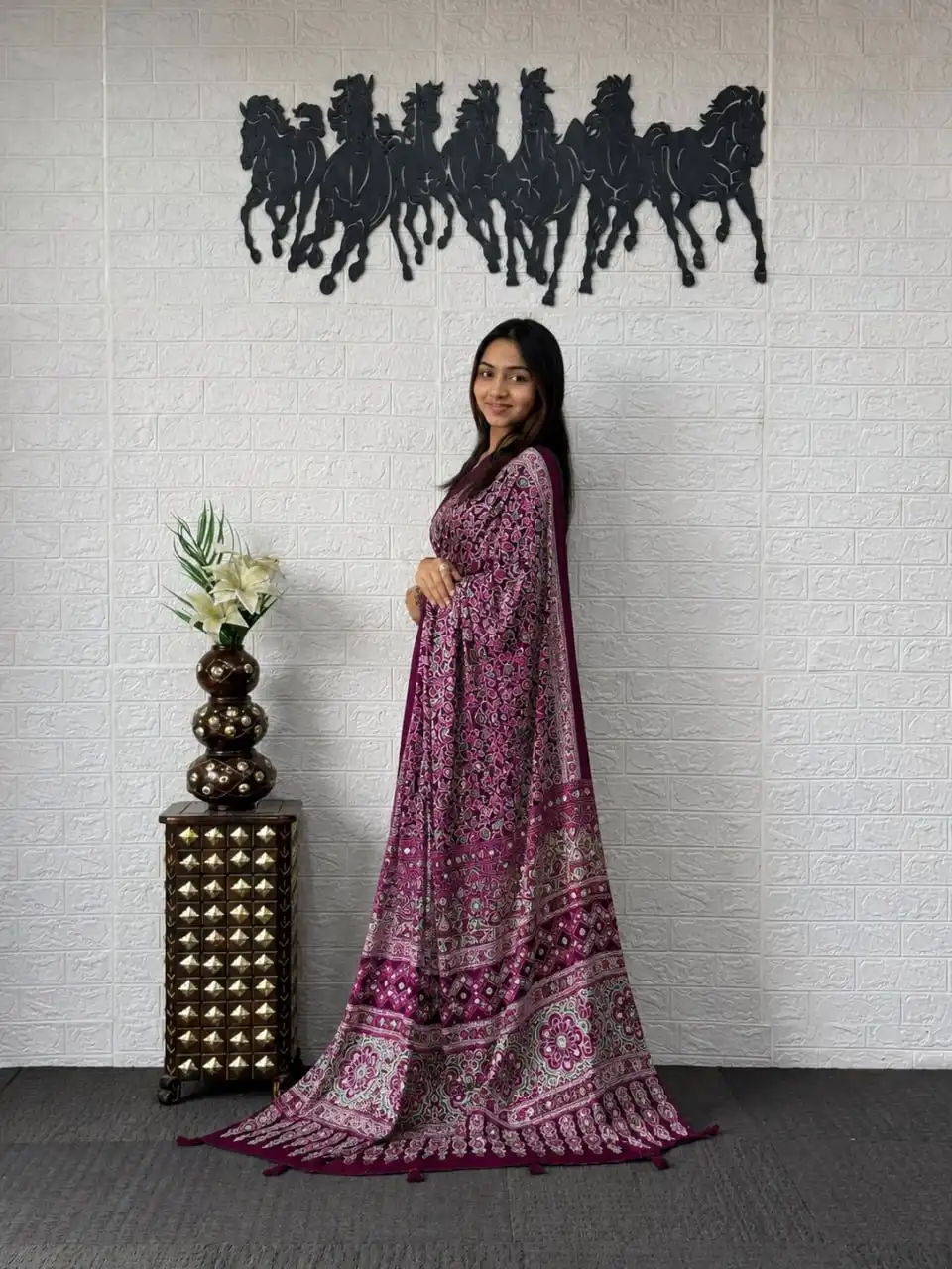 WMT 3213 Japan Satin With Printed With Mirror Work saree Wholesale Surat