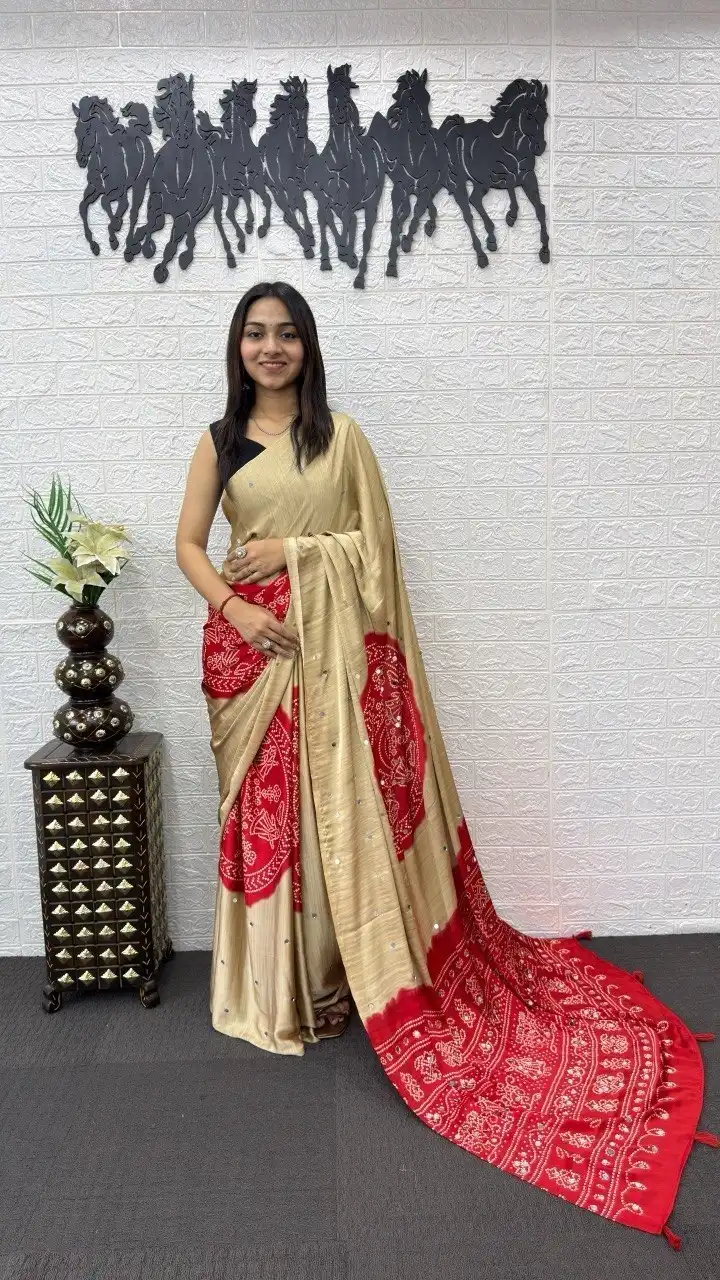 WMT 3214 Japan Satin With Printed & Mirror Work Saree Wholesale Supplier