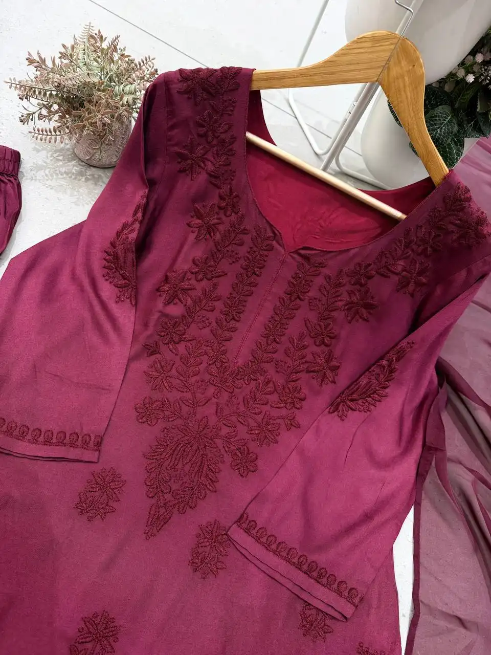 BV 517 Rayon With Embroidered Work Top Salwaar Dupatta Set Wholesale Supplier