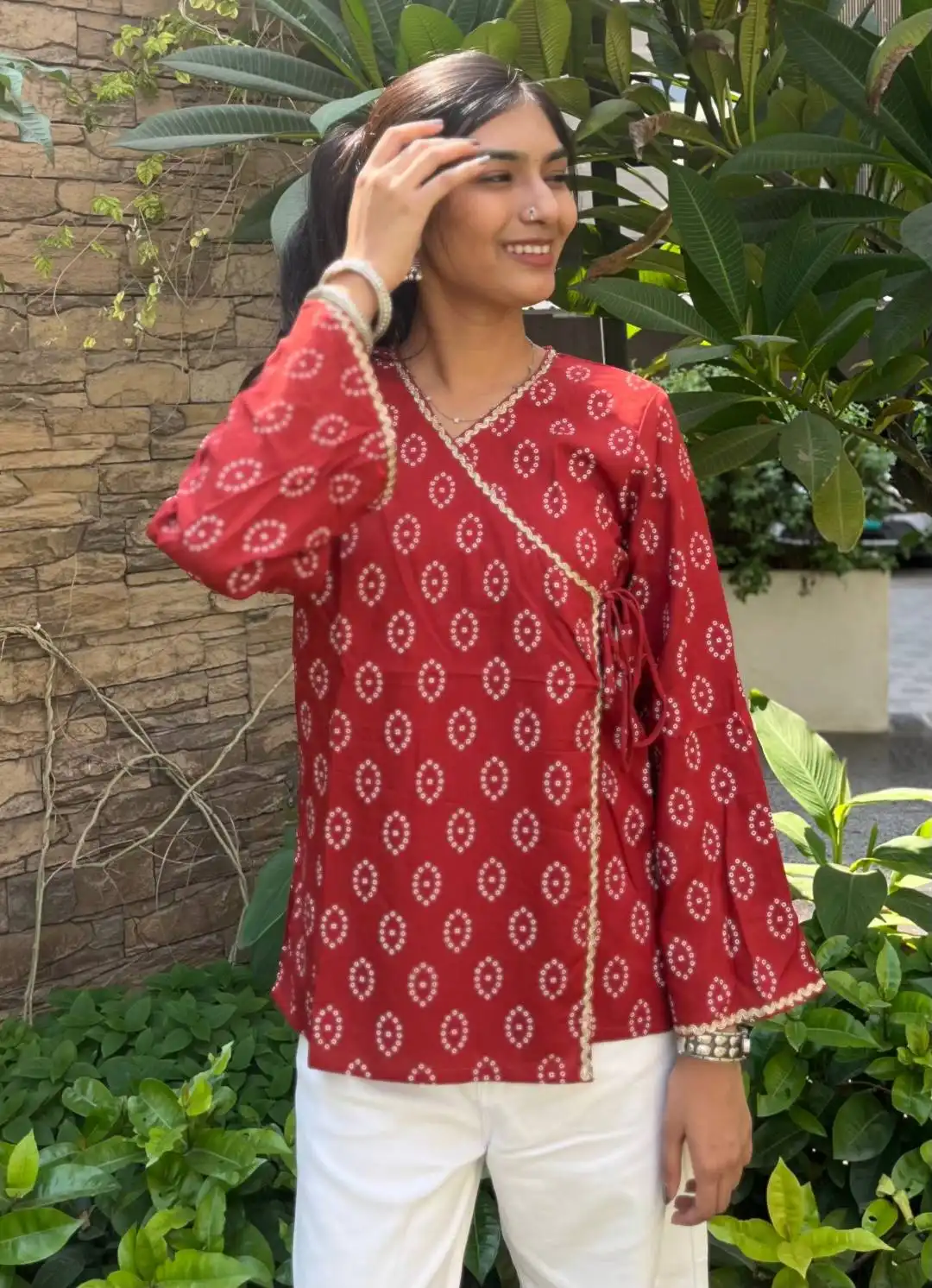 SS2016 Adaa 1210 Heavy Rayon Bandhani print and border lace Short Top Wholesale Surat