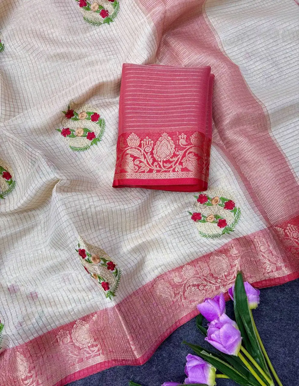 MHV Keshvi 1310 Soft Doriya Silk With Zari Chex Embroidery Work Saree Wholesale Supplier