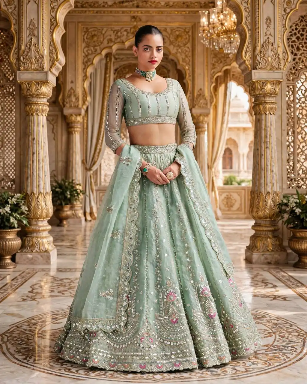 SBD 1891 Tabby Silk With Coding Embroidery Sequins Work Lehenga Choli Wholesale Supplier