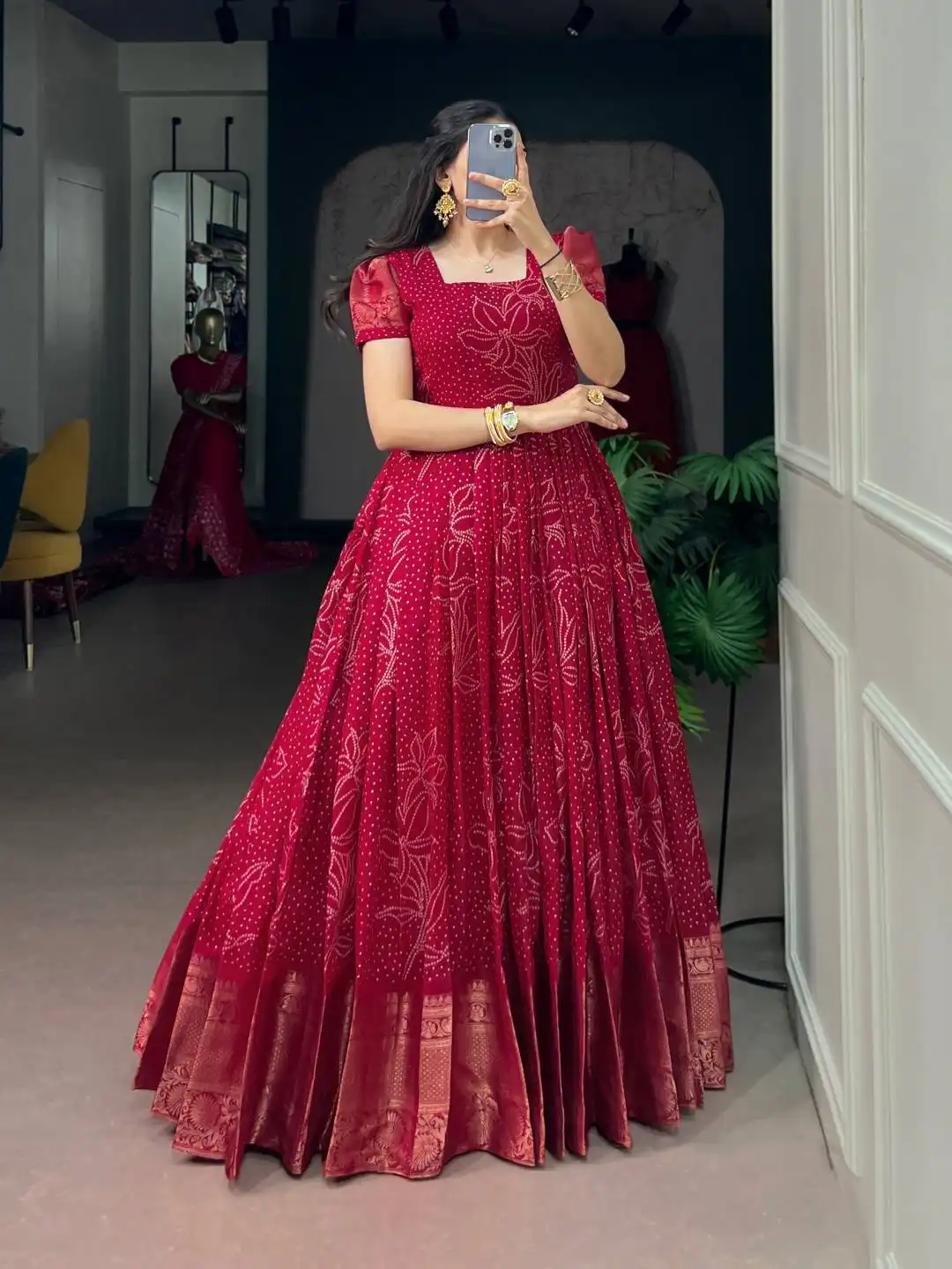 WMN 5010 Kota Checks Bandhej Print With Rich Zari Weaving Gown Wholesale Online Surat