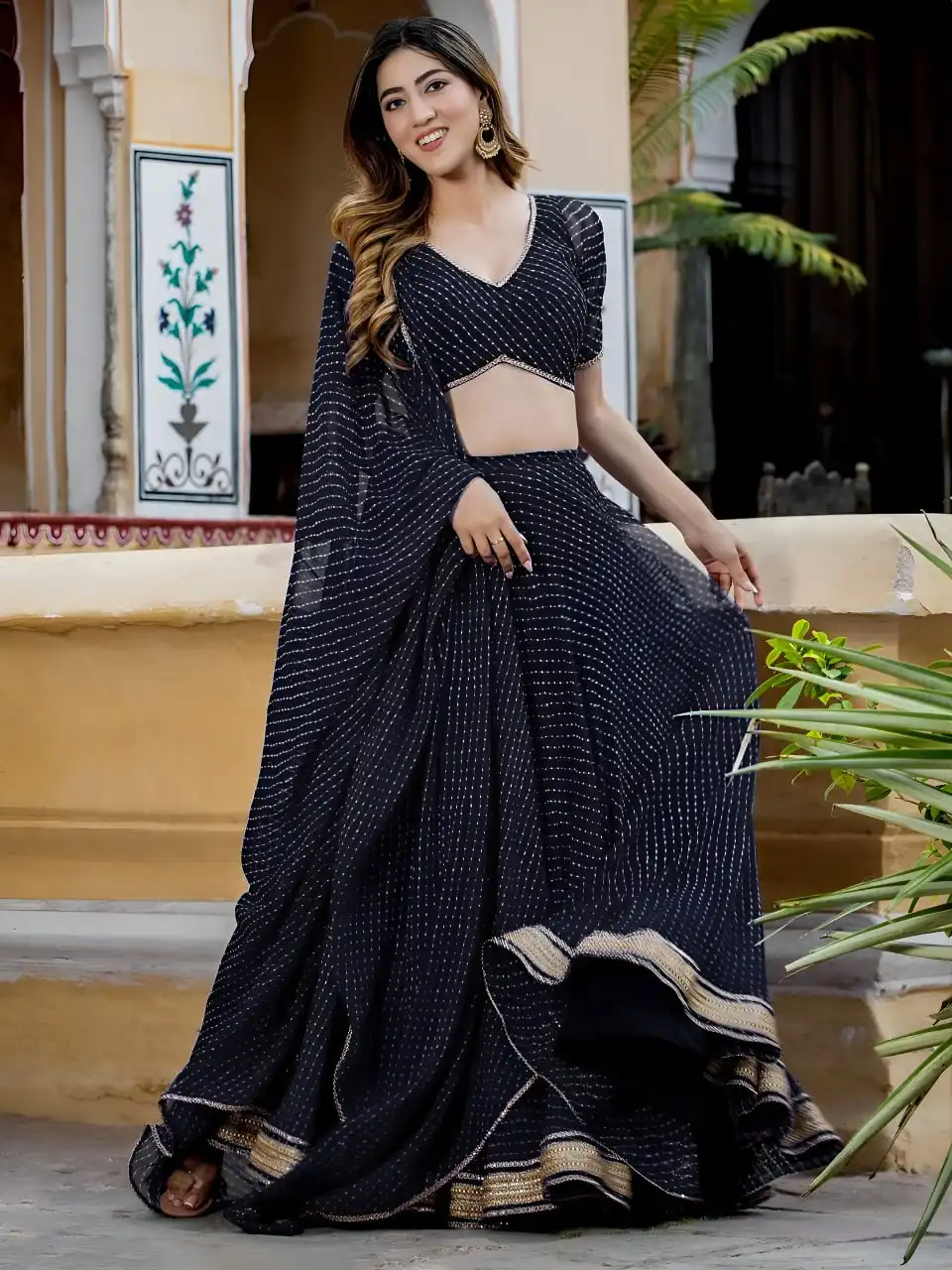 ZEEL 15049 Soft Georgette and Zari With Leheriya Print Lehenga Choli Wholesale Surat