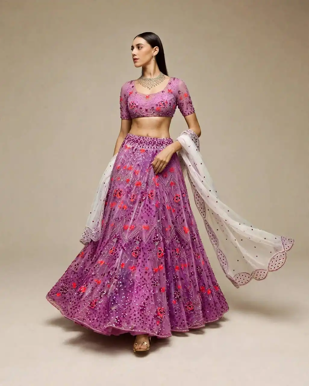 SBD 1892 Butterfly Net With Coding Embroidery Work Lehenga Choli Wholesale Supplier