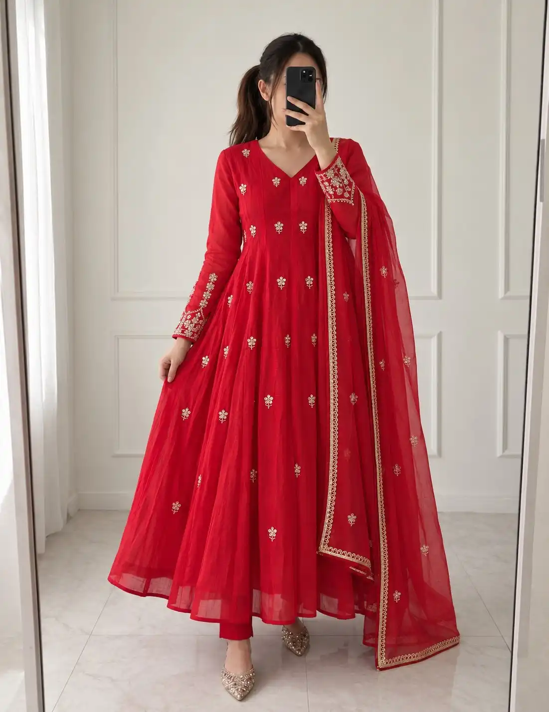 Yasu 1432 Pure Mul Chanderi Original With Hand Work Gown Bottom Dupatta Set Wholesale Surat
