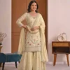 MRD 3049 Natural Crap With Sequence Embroidery Work Top Plazzo Dupatta Set Wholesale Surat