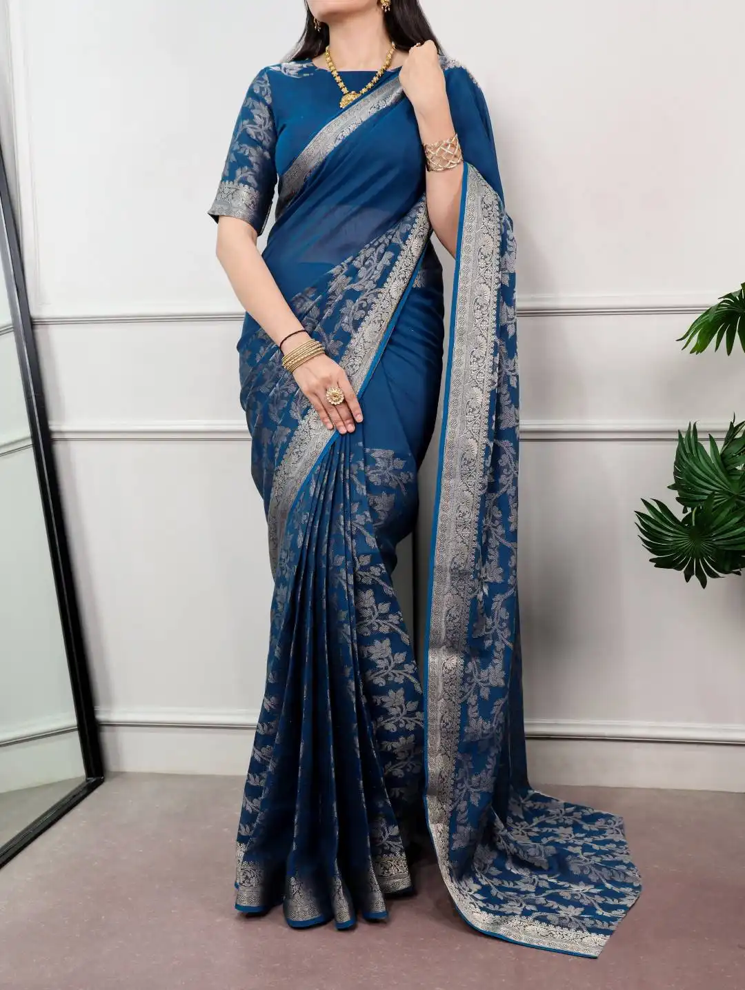 WMN 7919 Poly Cotton With Rich Zari Weaving Work Saree Wholesale Supplier