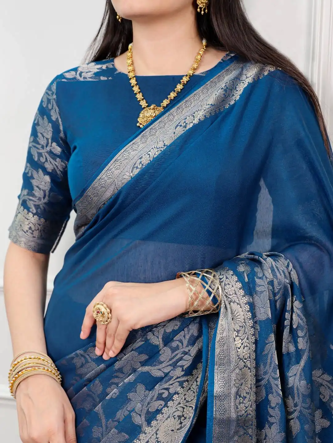 WMN 7919 Poly Cotton With Rich Zari Weaving Work Saree Wholesale Supplier