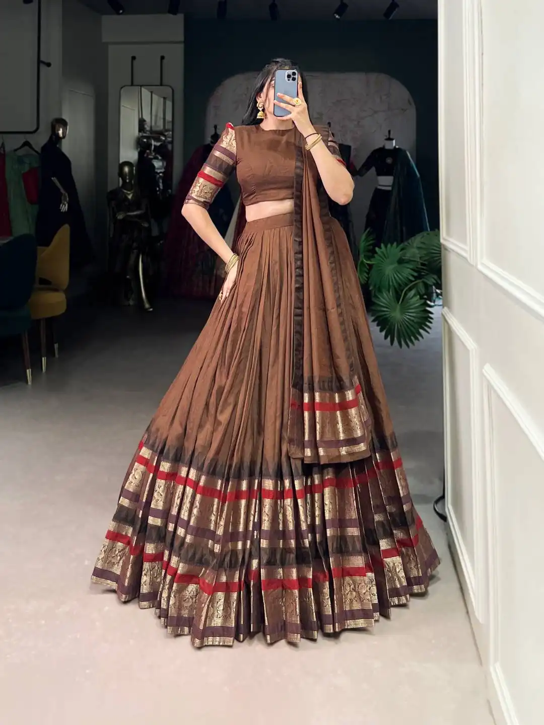 WMN 1902 Pure Chanderi With Plain Zari Weaving Work Border Lehenga Choli Wholesale Surat