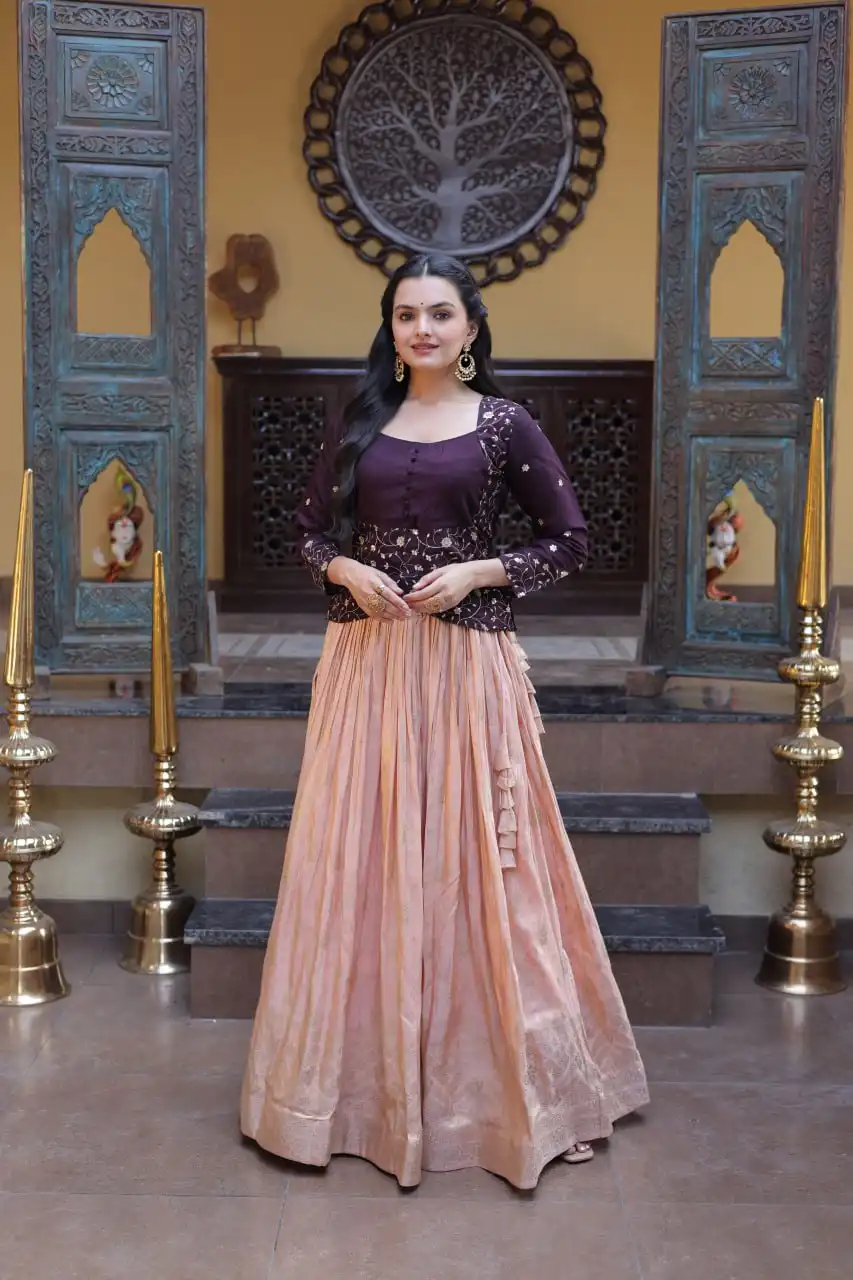 Mohini 7165 Pure Dyable Viscose Weaving With Roman Silk Indo Western Wholesale Supplier