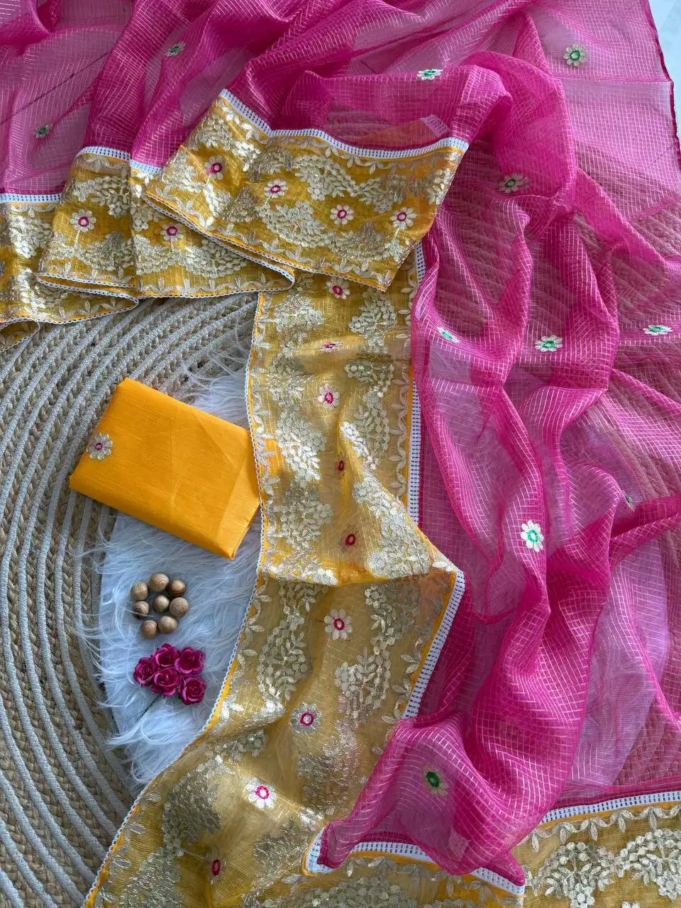MHV Sumitra Kota Doriya With Golden Floral Gotta Patti Work Saree Wholesale Supplier