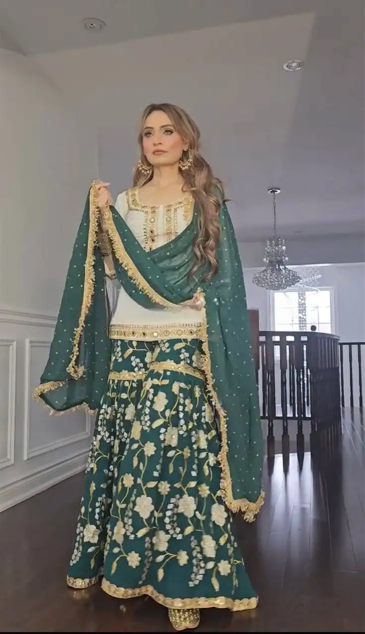 MRD 3030 Heavy Malay Silk With Embroidery & Mirror Work Sarara Suit Wholesale Surat