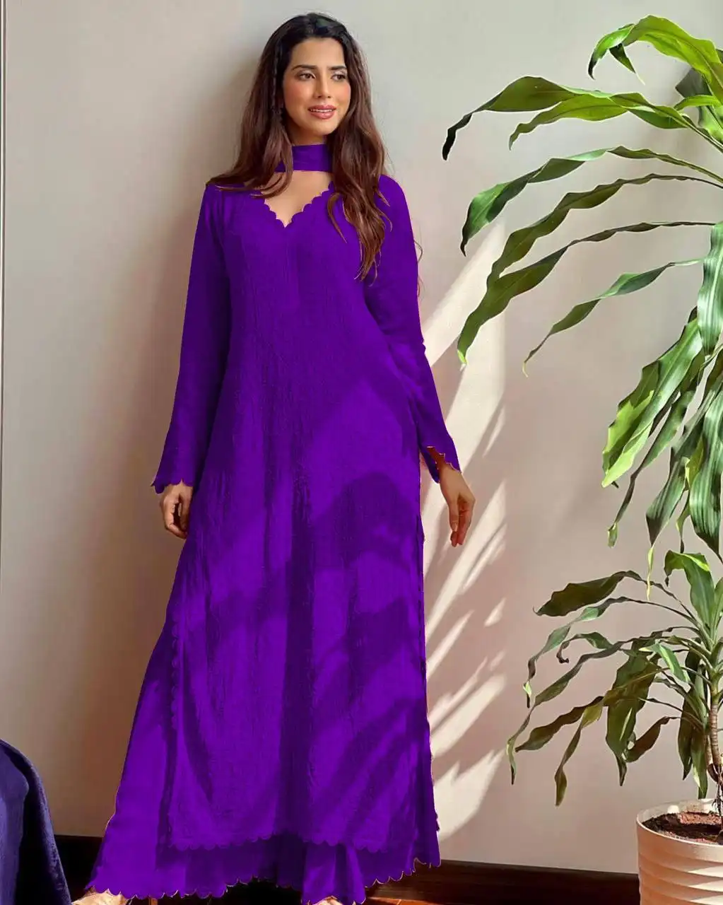 BV 170 Faux Georgette With Cotton Thread Embroidered Work Kurti Plazzo Dupatta Set Wholesale Surat