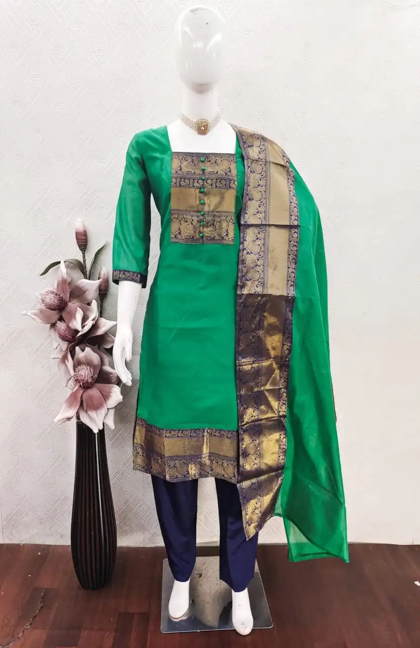 LFK 7017 Kanchi Cotton With Zari Work South Indian Kurti Pant Dupatta Set Wholesale Surat