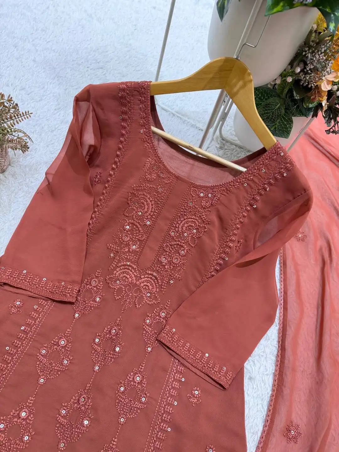 BV 519 Georgette With Sequence Embroidery Work Top Plazzo Dupatta Set Wholesale Surat