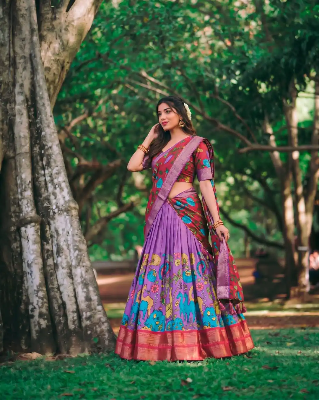 WMN 1222 Dola Silk With Kalamkari Print With Zari Weaving Border Lehenga Choli Wholesale Surat