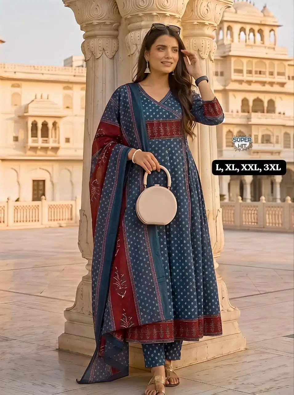 Laxmy 2310 Cotton Angrakha Pattern With Beautiful Hand Work Dress Pant Dupatta Set Wholesale Supplier