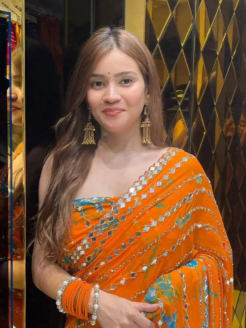 SBD 1894 Star Georgette With Beads Real Mirror & Digital Print Work Saree Wholesale Supplier