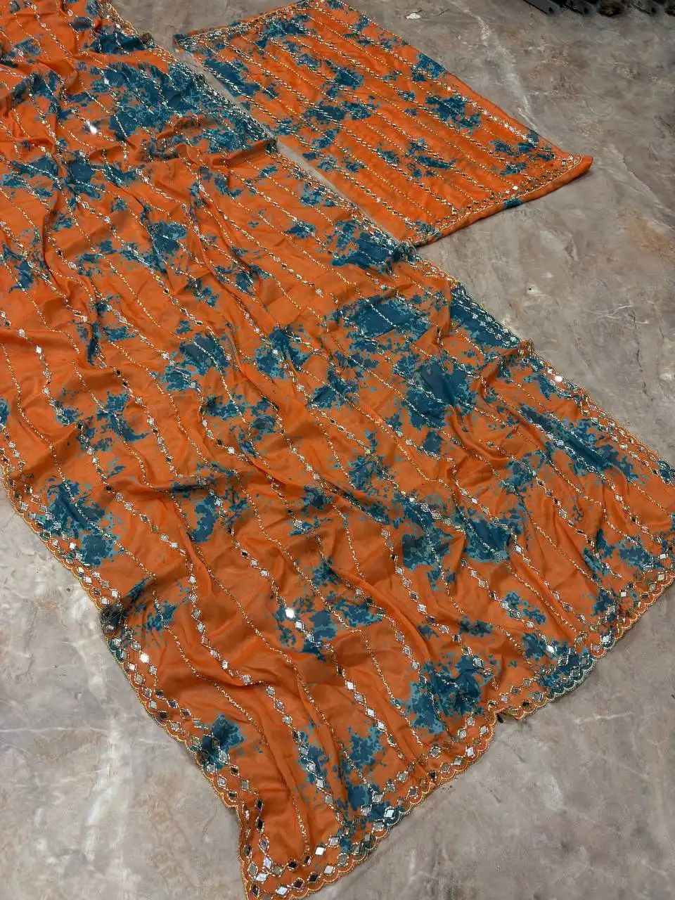 SBD 1894 Star Georgette With Beads Real Mirror & Digital Print Work Saree Wholesale Supplier