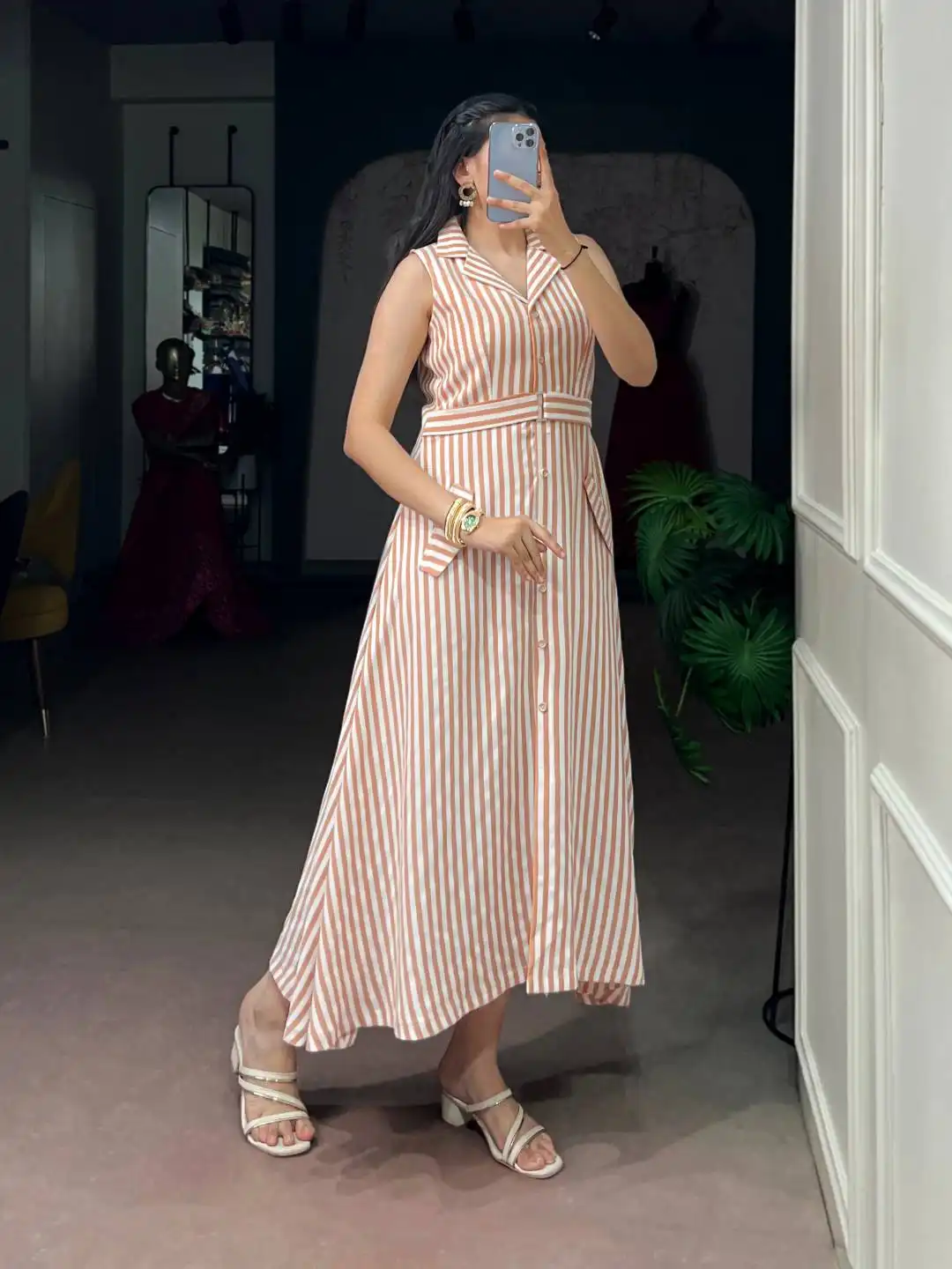 WMN 4520 Pattal Silk With Belt Detailing Dress Wholesale Online Surat