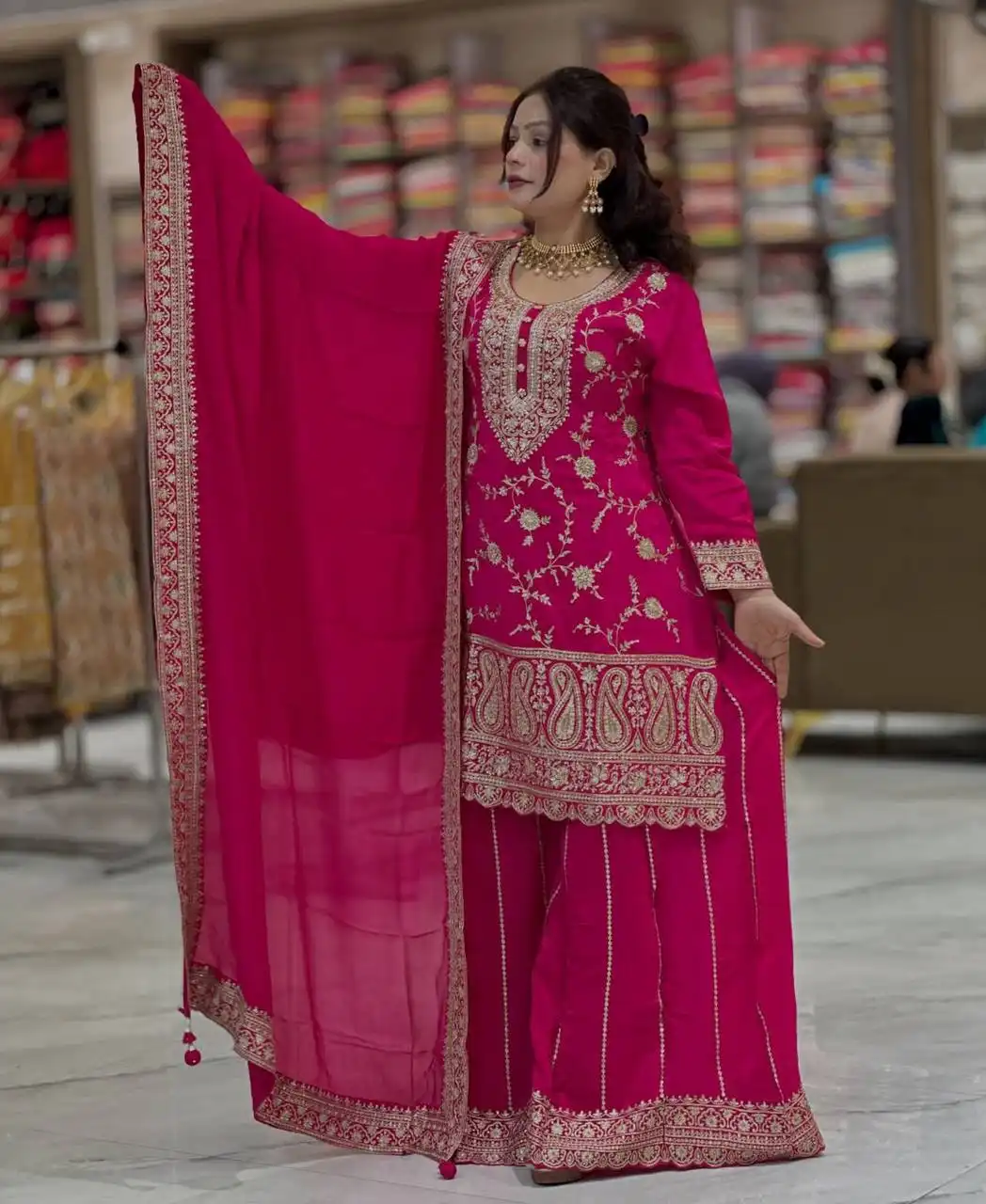 MRD 3074 Heavy Chinon Silk With Embroidery sequence Work Sarara Wholesale Supplier
