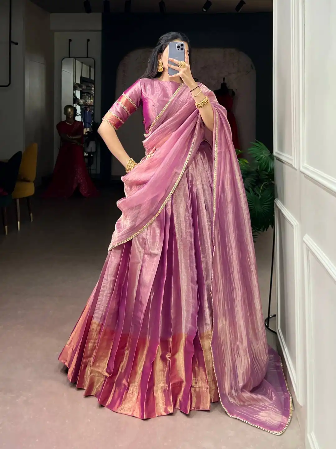 WMN 2206 Zari Tissue Plain With Rich Sheen Lehenga Choli Wholesale Surat